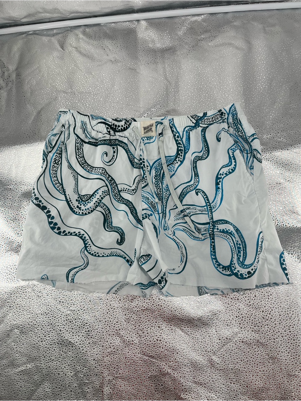 Woodstock Laundry Organic Cotton Octopus Lounge Shorts White Blue Men's Size M